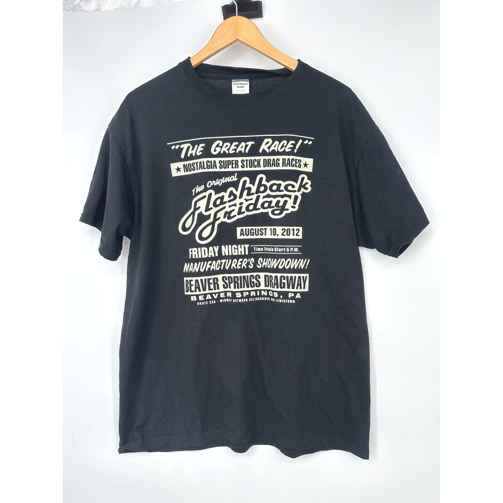 Jerzees T-Shirt Men XL Black Flashback Friday Drag Racing Graphic Beaver Springs